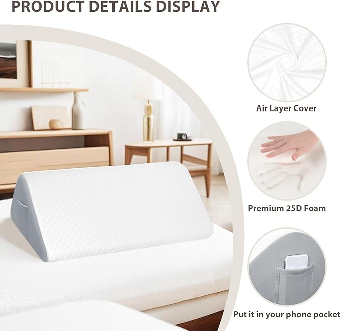 Memory Foam Knee Pillow, Quilted White Cover with Gray Base, Orthopedic Support