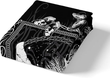 Manfei Gothic Moth Kids Sheet Set Full Size, Human Skeleton Skull Bed Sheet Set 4pcs (Fitted Sheet, Flat Sheet, 2 Pillowcases), Death Moth Butterfly Bedding Set for Boys Teens Bedroom Decor