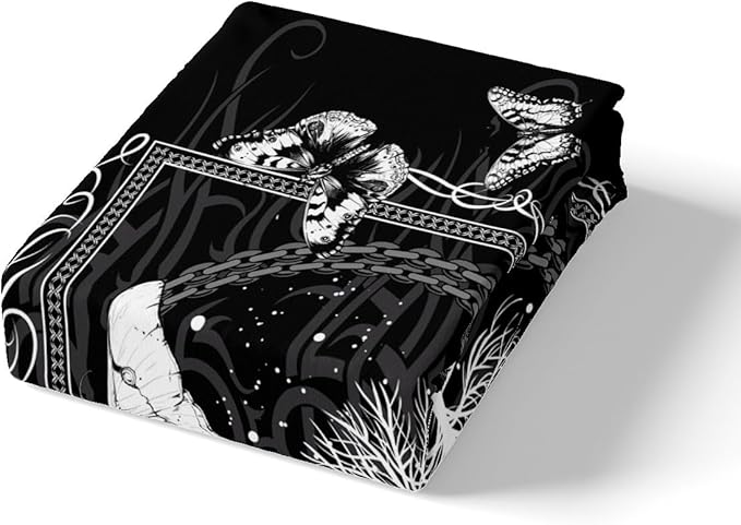 Manfei Gothic Moth Kids Sheet Set King Size, Human Skeleton Skull Bed Sheet Set 4pcs (Fitted Sheet, Flat Sheet, 2 Pillowcases), Death Moth Butterfly Bedding Set for Boys Teens Bedroom Decor