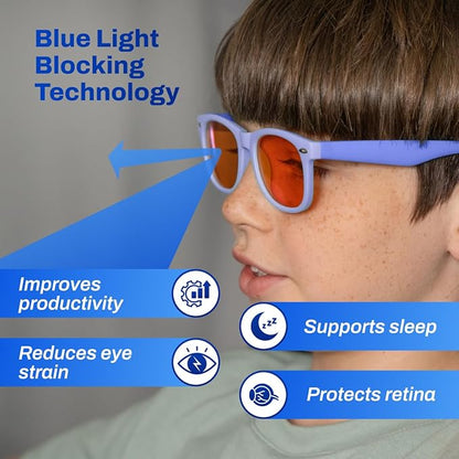 DefenderShield Blue Light Blocking Glasses Kid Series for Computer, Mobile, Gaming, Sleep-Purple - Anti Eye Strain, Headache