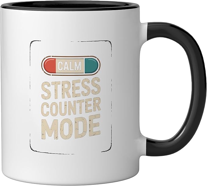 Relaxation Breathing Vagus Nerve Stimulation Stress Relief Ceramic Mug, Black/White