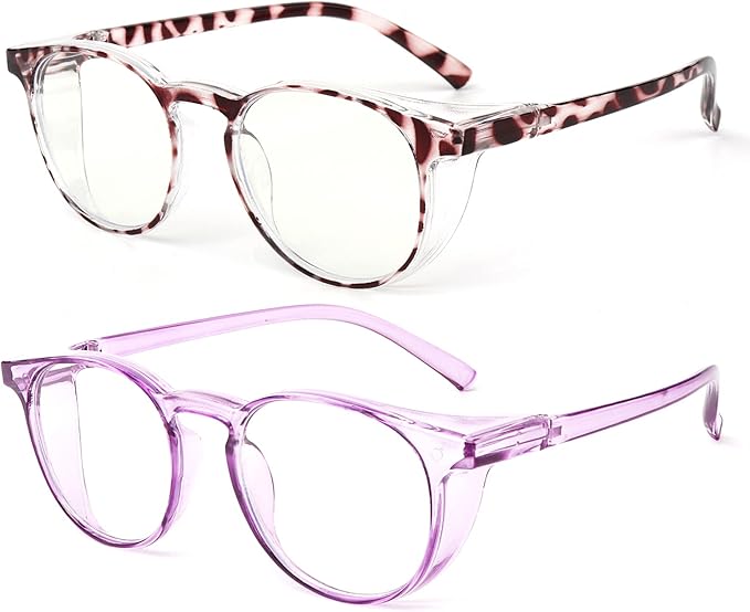 Outray 2 Pack Blue Light Reading Glasses Bifocal Safety Glasses with Readers Side Shields Anti-Saliva for Women Men