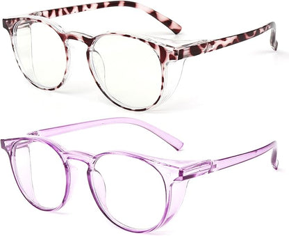 Outray 2 Pack Blue Light Reading Glasses Bifocal Safety Glasses with Readers Side Shields Anti-Saliva for Women Men