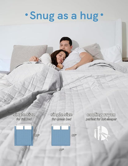 YnM Cooling Weighted Blanket, Oeko-Tex Certified Material with Premium Glass Beads (Light Grey, 60"x80" 20lbs), Suit for One Person Use on Queen/King Bed
