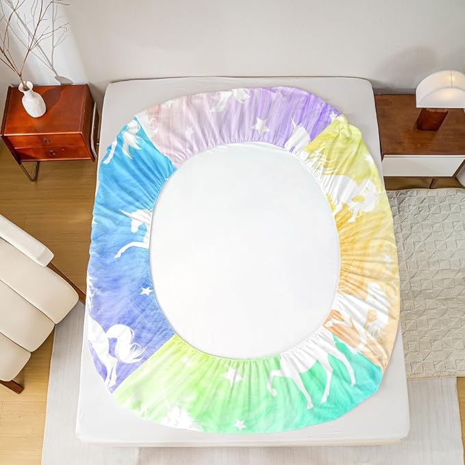 Unicorn Sheet Set Twin Animal Watercolor Bed Sheet Set 3pcs with Deep Pocket Fitted Sheet + Flat Sheet + 1 Pillowcase Rainbow Fantasy Princess Style Soft Bedding Set for Kids Teens Girls Room Decor