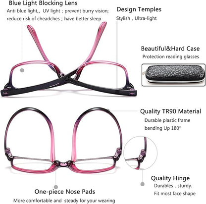 EYEURL 2 Pack Reading Glasses Blue Light Blocking Readers for Women-TR90 Lightweight Computer Reading Glasses Stylish Rectangular Frames Eyeglasses+0.75