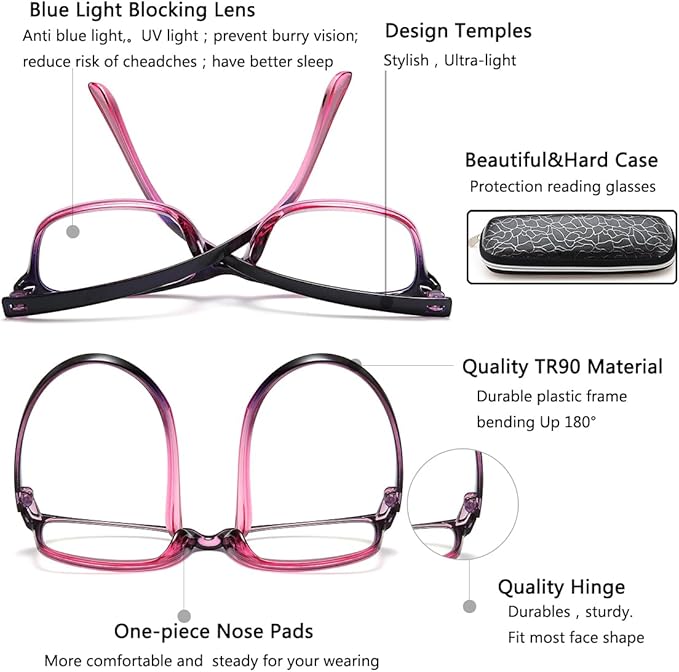 EYEURL 2 Pack Reading Glasses Blue Light Blocking Readers for Women-TR90 Lightweight Computer Reading Glasses Stylish Rectangular Frames Eyeglasses+2.75