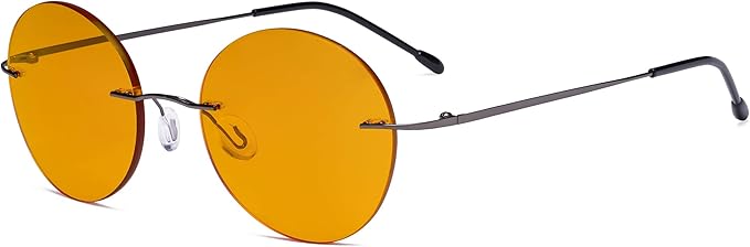 Eyekepper Frameless Blue Light Blocking Glasses with Orange Tinted Lens for Sleeping - Round Rimless Computer Reading Glasses Men Women Gunmetal +1.25