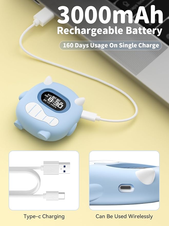 Kids Digital Alarm Clock-Cordless 3000mAh Rechargeable Vibrating Digital Clock for Heavy Sleepers Mini Toddler Clock for Travel Bedroom Silicone Case Date/Month/Year 3 Alarm/Vibration Setting Mode