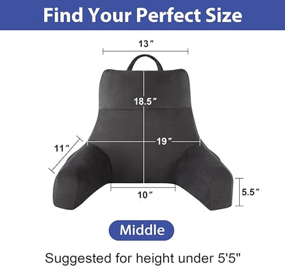 Back Pillow for Bed Sitting up, Reading Pillow for Sitting in Bed Adult, Back Support Pillow, Memory Foam Sit up Lounge Backrest Pillow with Arms for TV, Couch, Chair, Dorm, 18 Inch, Grey