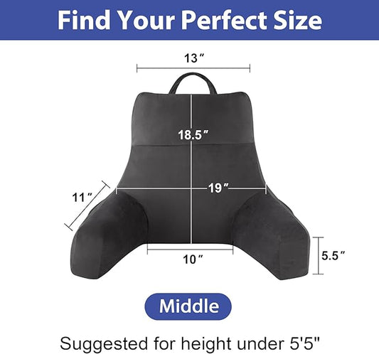 Back Pillow for Bed Sitting up, Reading Pillow for Sitting in Bed Adult, Back Support Pillow, Memory Foam Sit up Lounge Backrest Pillow with Arms for TV, Couch, Chair, Dorm, 18 Inch, Grey