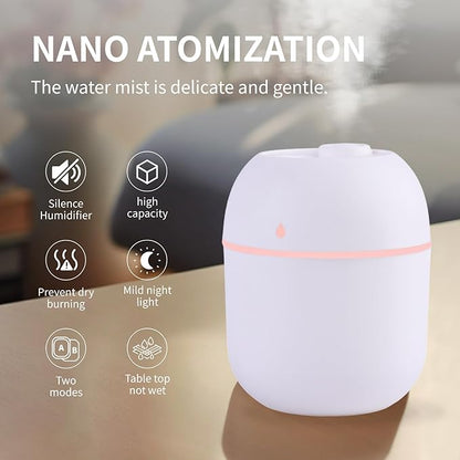 Portable Mini Humidifier Small Cool Mist Humidifier Personal Desktop USB Powered Super Quiet for Travel Car,Office,Baby Bedroom, Night Light, 2 Mist Modes, Auto Shut-off (blue)