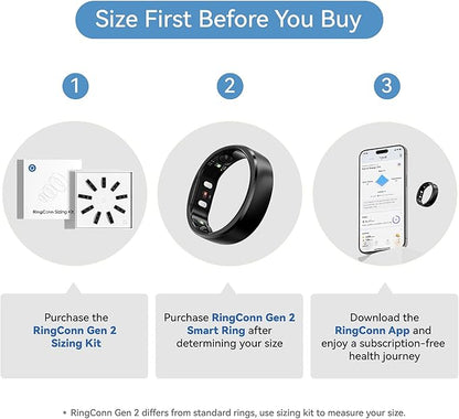 RingConn Gen 2, World’s First Smart Ring with Sleep Apnea Monitoring, No APP Subscription, 12-Day Battery Life, Stress/Heart Rate/Women's Health Tracker, Android & iOS Compatible (Black, Size 6)