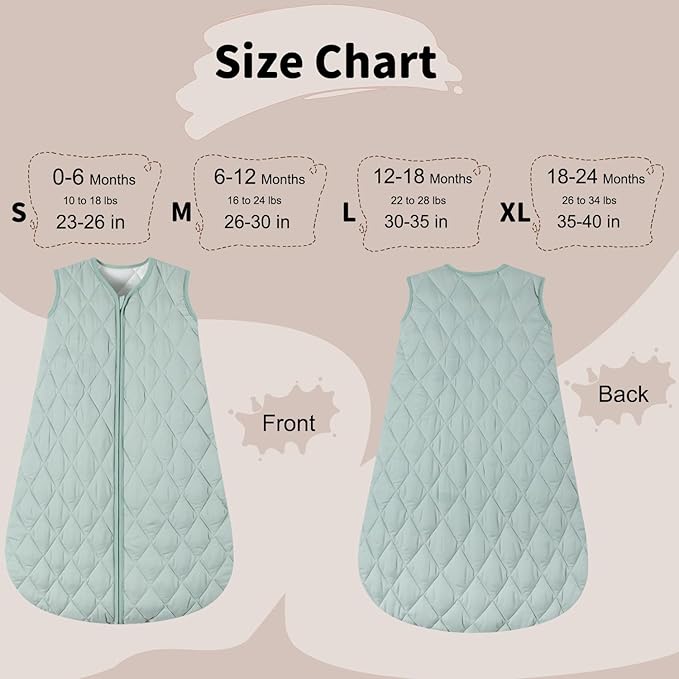 Baby Sleep Sack TOG 2.5 Winter Baby Wearable Blanket, Infant Sleeping Sack 2-Way Zipper Warm Quilted Sleepsack (Green, Small)