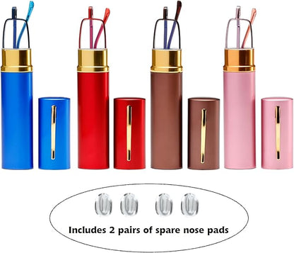 Blue Light Blocking Reading Glasses - Slim Pocket Readers with Pen Clip Case Mini Lightweight Readers