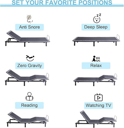 MUUEGM Adjustable Bed Frame Base Full with Massage 3 Modes,Wireless Remote Control,Ergonomic Motorized Head and Foot Incline,Zero Gravity,Anti-Snore,USB Ports,Easy Assembly,Nightlight,Memory Pre-Sets