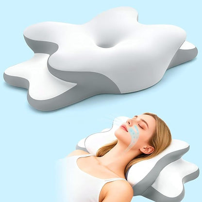 Sleep Apnea Pillow with Neck Pain & Snoring Relief -Orthopedic Cervical Pillow, Ergonomic Contour Memory Foam for Side, Back,Stomach Sleepers, Medium Firm (Light White, Queen Size 25" Lx15 Wx5.8 H)