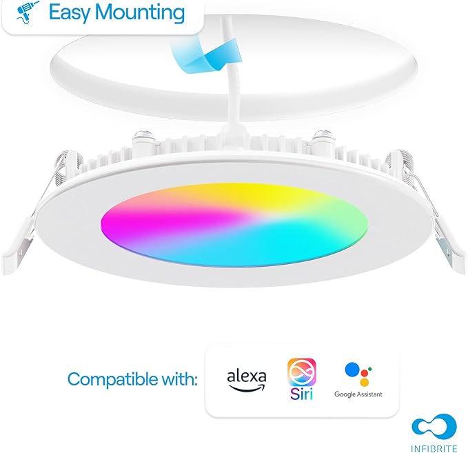 INFIBRITE 4 Inch WiFi Smart 9W 810LM Recessed LED Ceiling Light, Dimmable, Alexa/Google, Wet Rated