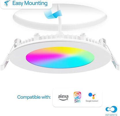 INFIBRITE 4 Inch WiFi Smart 9W 810LM Recessed LED Ceiling Light, Dimmable, Alexa/Google, Wet Rated