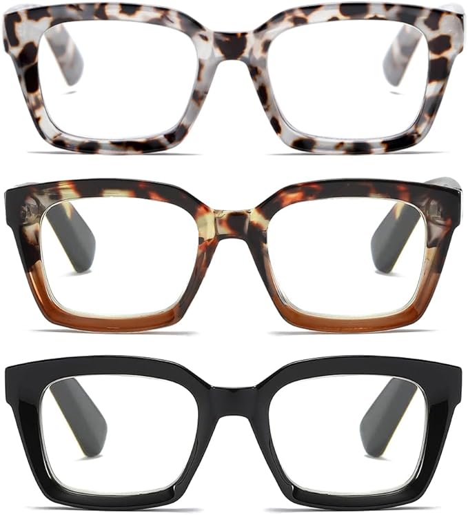 Readers for Women Oprah Style Square Reading Glasses with Spring Hinge Blue Light Blocking for Men Ladies