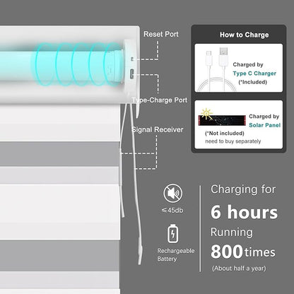 Changshade Smart Motorized Zebra Blinds Remote Control for Indoor Door Windows Light Filtering, Custom Size Shades Electric Power Automatic Compatible with Alexa, Google Home, Apple Homekit, White