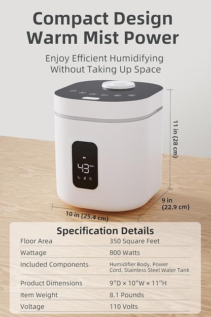 Stainless Steel Humidifier, 3.3L/0.87Gal Warm Mist Steam Humidification Humidifier, Easy to Clean Warm Mist Adjustable Humidity for Bedroom Living Room,1 pack