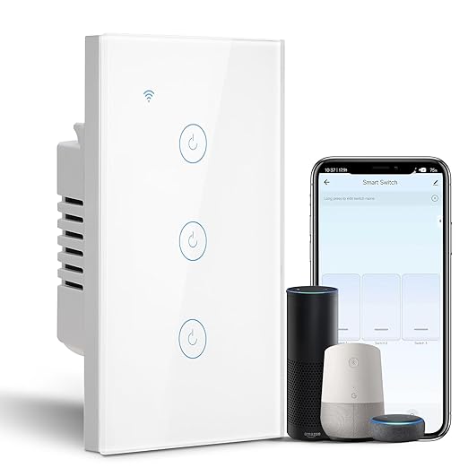 BSEED Smart Light Switch, 3 Gang WiFi Alexa Light Switch with Remote APP Control and Timing Function, Single Pole White Light Switches Work with Alexa, Google Assistant, Voice Control, Group Control