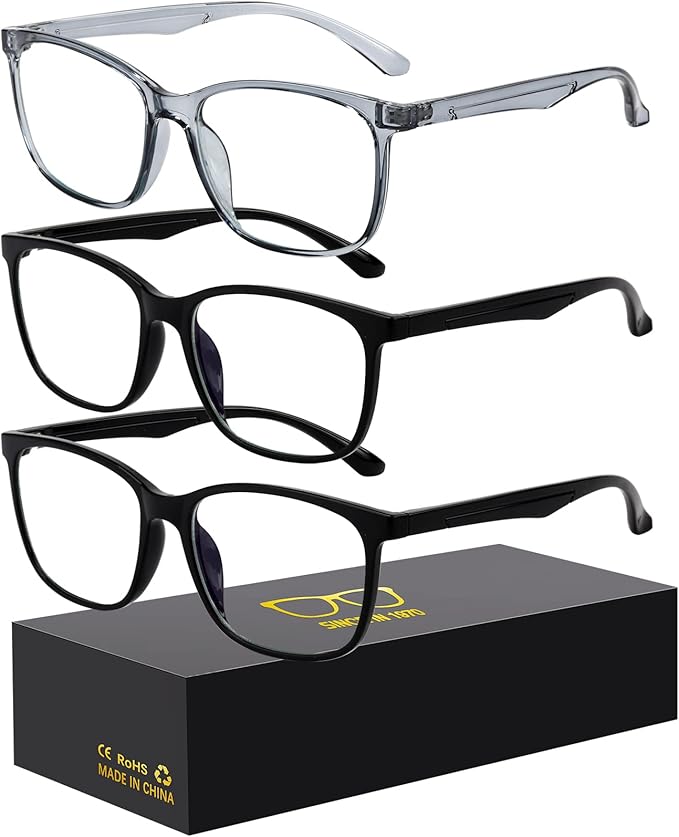 Blue-Light Blocking Glasses Computer Reading/Gaming/TV/Phones Glasses Fashion Anti Eyestrain UV Glasses for Women Men(E2 Black + Black + Gray)