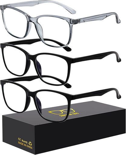 Blue-Light Blocking Glasses Computer Reading/Gaming/TV/Phones Glasses Fashion Anti Eyestrain UV Glasses for Women Men(E2 Black + Black + Gray)