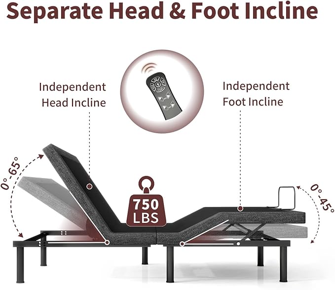Split King Adjustable Bed Frame, Adjustable Beds with Updated Thickened Frame,Wireless Remote, Separate Head/Foot Lift, Zero Gravity,Anti-Snore,Sturdy Metal, Electric Bed Bases with 3 Height Options