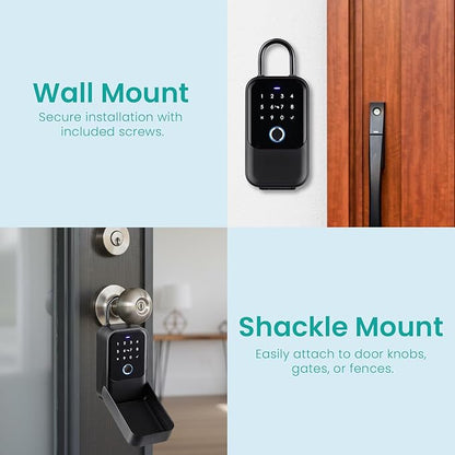 Smart Digital Wireless Lock Box – App-Controlled Key Storage with Fingerprint, Bluetooth, Passcode, Card & Key Access for Home, Office, Airbnb, Realtor – Wall or Door Mount