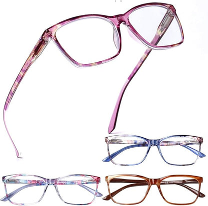 Henotin 4 Pack Ladies Reading Glasses Blue Light Blocking Spring Hinge Readers Anti Eyestrain Computer Eyeglasses (Multicolor-3, 1.75)