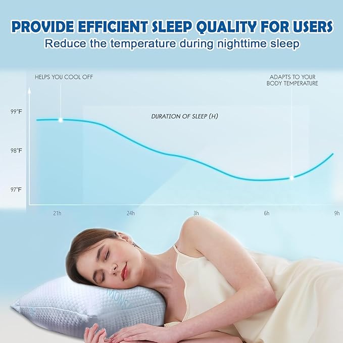 Pillows King Size Set of 2 - Shredded Memory Foam Cold Pillow That Stay Cold Adjustable Pillows for Sleeping Double-Sided Pillowcase