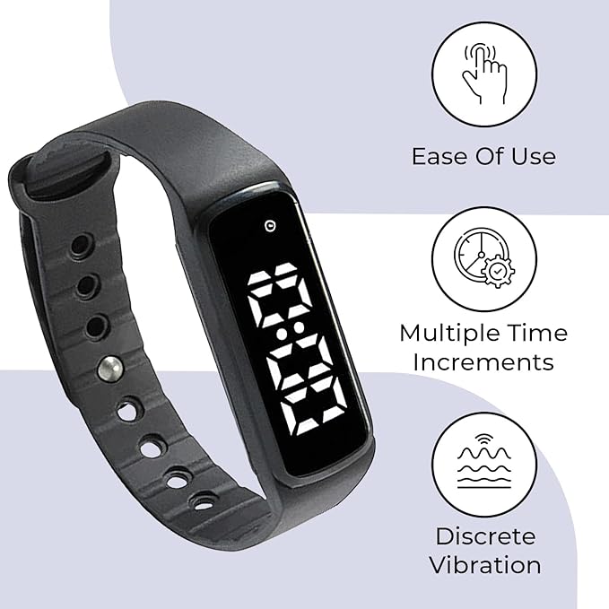 Sensory Wrist Timer for Kids, Teachers, Students, Simple Reminder Watch with Silent Alarm Clock Wristband, Classroom Countdown (Black)