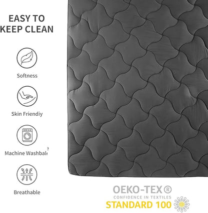 SLEEP ZONE Queen Mattress Pad, Cooling Mattress Topper, Quilted Fitted Mattress Cover, Machine Washable Mattress Protector, Soft Fluffy Down Alternative, Deep Pocket 8~21 inch (Black, Queen)
