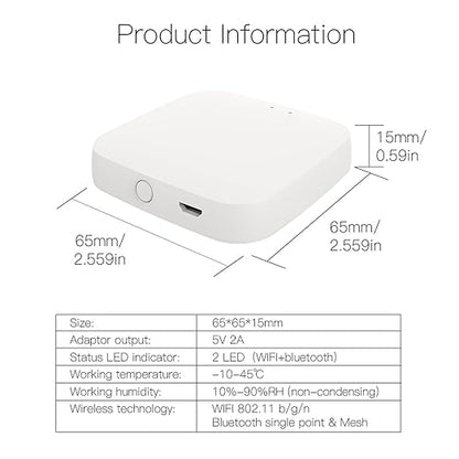 Add MOES FingerBot Tuya Bluetooth Hub Link FingerBot to Wi-Fi (Support 2.4GHz) Compatible with Alexa, Google Home, IFTTT and Timmer Control. One Gateway Can Connect Multiple FingerBots