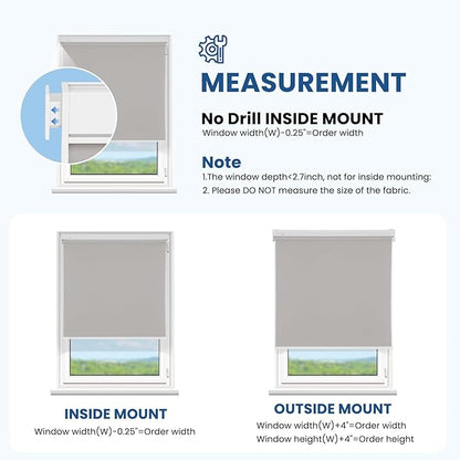 Grandekor No Drill Motorized Blinds with Remote, Blackout Roller Shade Electric Smart Remote Control Blinds, Fit for APP and Voice Control Gray-Blackout 40" W x 72" H