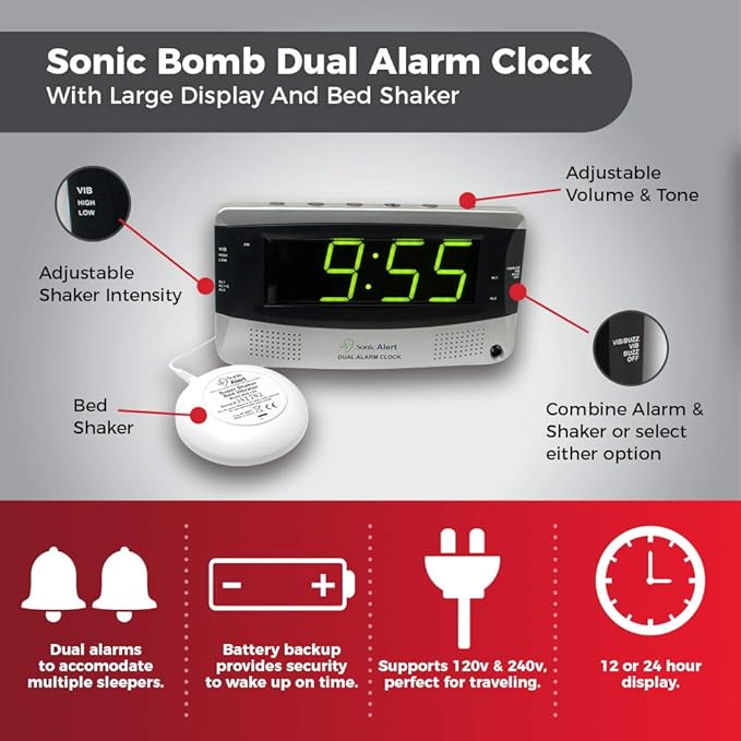 Sonic Alert SBD375SSEU/USA Sonic Boom Dual Alarm Vibrating Alarm Clock