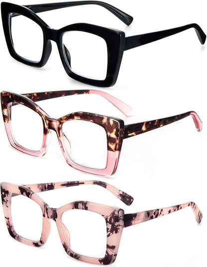 REAVEE Oversized Square Reading Glasses Oprah Style for Women, Blue Light Blocking Large Frame Computer Readers Spring Hinge