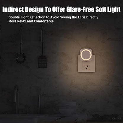 LED Night Lights Plug into Wall, Indirect Soft Dimmable Night Light with Dust to Dawn Sensor, Warm Nightlight for Bedroom,Bathroom,Kitchen,Stairs,Hallway,Travel, 4 Packs, Warm White