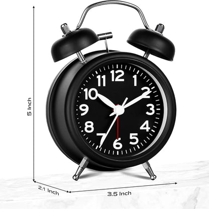 AKCISOT Loud Alarm Clock for Heavy Deep Sleepers,3 Inches Analog Metal Twin Bell Clocks Battery Operated with Backlight for Bedroom Bseide, Old Fashioned for Desk Home Decoration (Black)
