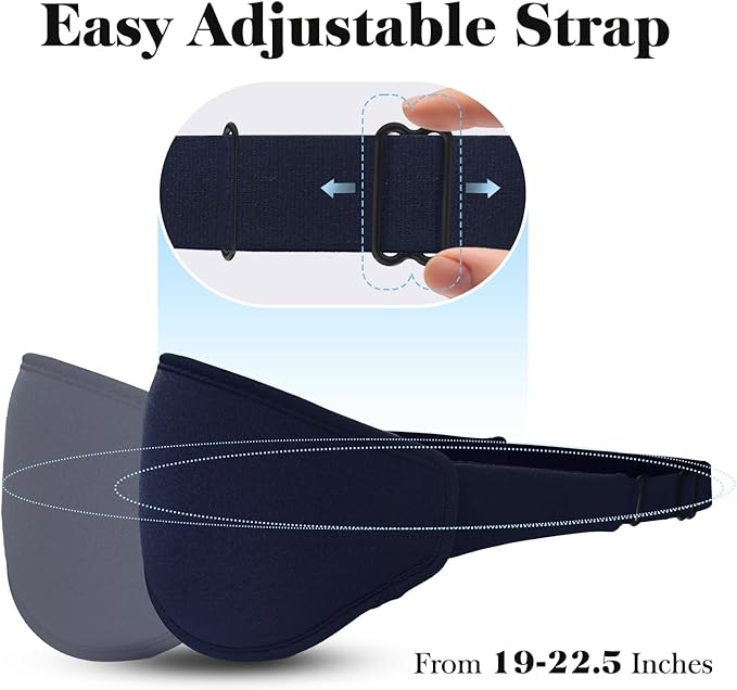 3D Eye Mask Sleep Mask for Men & Women, 100% Pressure-Free & Light Block-Out Eye Mask for Sleep with Easy Adjustable Strap, Night Eye Cover for Travel, Blue