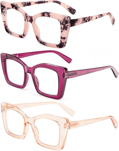 REAVEE Oversized Square Reading Glasses Oprah Style for Women, Blue Light Blocking Large Frame Computer Readers Spring Hinge