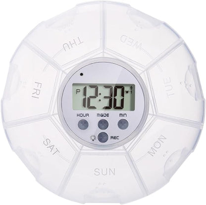 Electronic Pill Dispenser - Timer-Based Pill Reminder Organizer | Voice Recording Weekly Box, 7 Compartment for Supplements, Health Products, Senior Daily Tracking, Voice Recording Function