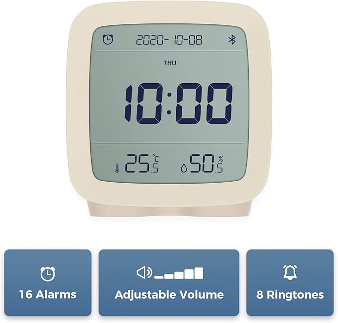 qingping Smart Bluetooth Digital Alarm Clock with Multiple Alarms, Battery Operated Small Alarm Clock with Temperature and Humidity Display for Bedroom, Easy Settings Through app