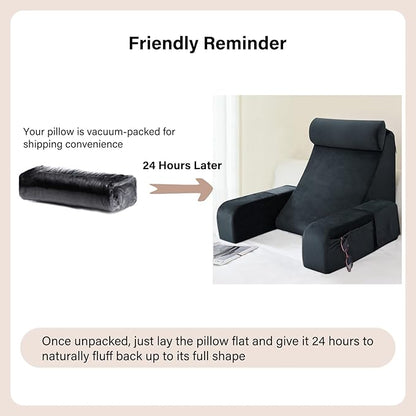 ENITYA Reading Pillow for Sitting in Bed Adult, 21" Large Back Pillow for Sitting up, Bed Rest Pillows for Reclining/Watching TV/Reading/Gaming/Resting in Couch or Floor, Black