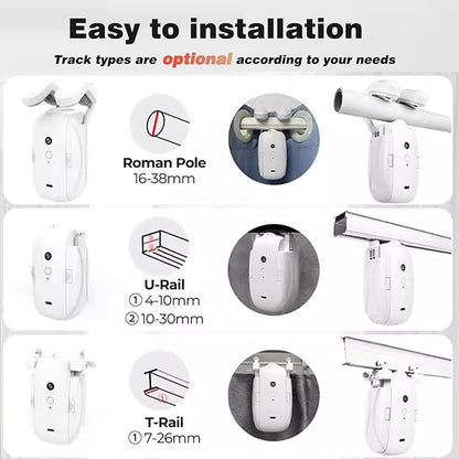 Smart Automatic Curtain Opener - Remote Controled by App/Timer/Voice,Upgraded High-Performance Motor, Automatic Light Sensor, Add Gateways,For Google Alexa,No Remote (for Roman rod/T/U track 3-in-1)
