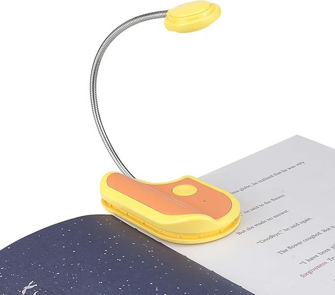 Amber Reading Light Rechargeable, Book Light Kids for Reading in Bed, Clip On Reading Book Light, 2 Lighting Modes, Blue Light Blocking for Eye-Care, Small Bookmark Light for Bookworm-Yellow