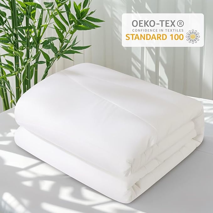 Rwlvpe Cooling Comforter Queen Size, 100% Rayon Derived from Bamboo Shell, Cooling Blanket for Hot Sleepers, Q-Max>0.48 Breathable Bamboo Fill Duvet Insert (90"x90", White)