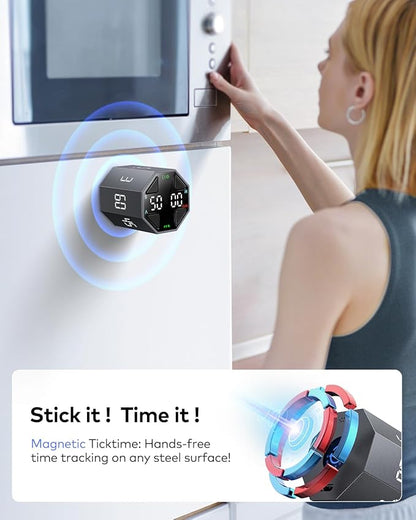Pomodoro Timer Cube, Custom Pomodoro, Pause & Resume, Silent, Vibrate & Adjustable Sound Alert, for ADHD, Task, Work, Study, 3/5/10/15/30/45/60min & Custom Countdown,Gray